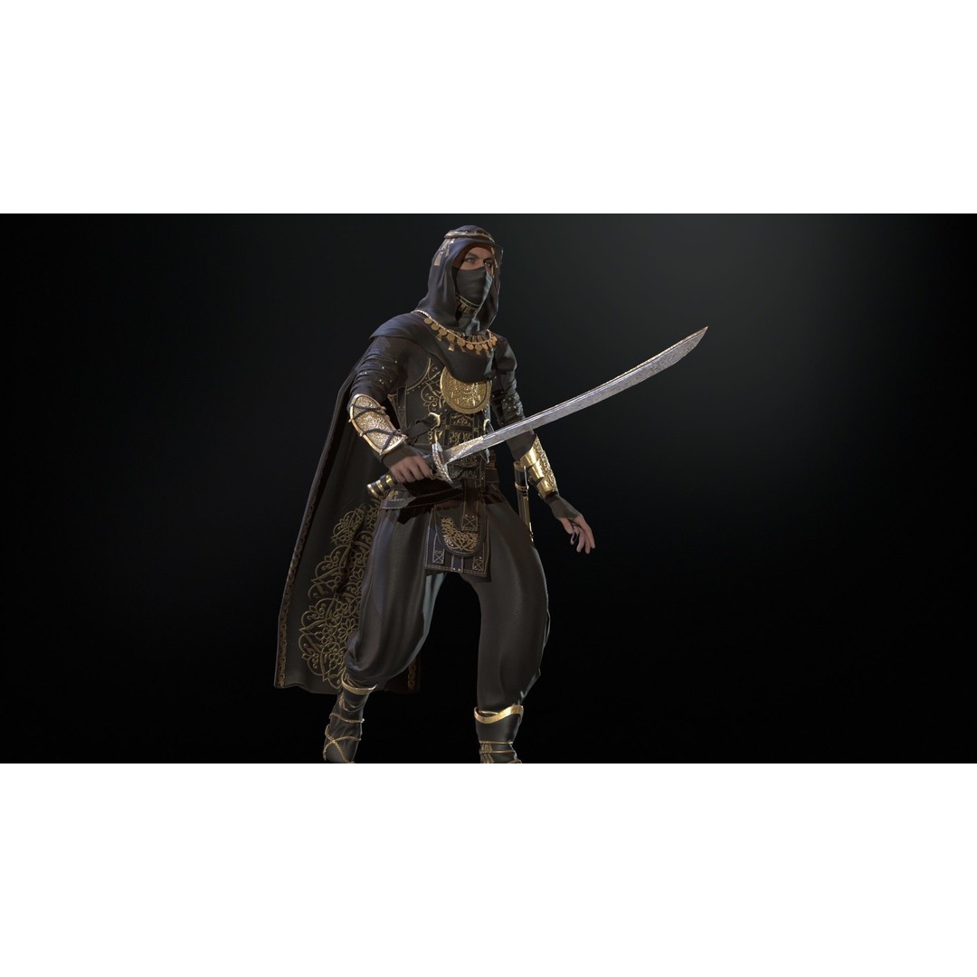 Desert Warrior 3D Model – Low Poly Character, Rigged, FBX - View 27