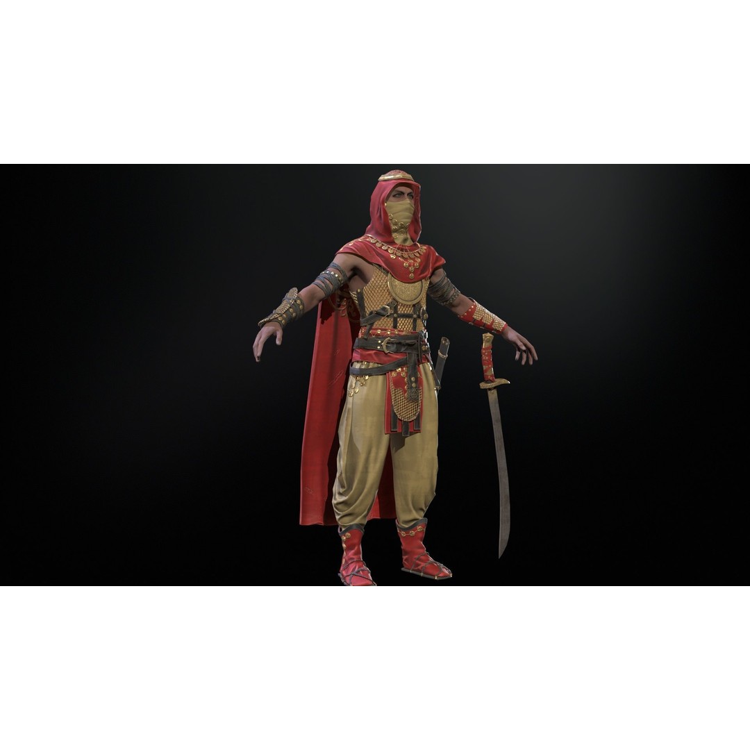 Desert Warrior 3D Model – Low Poly Character, Rigged, FBX - View 34