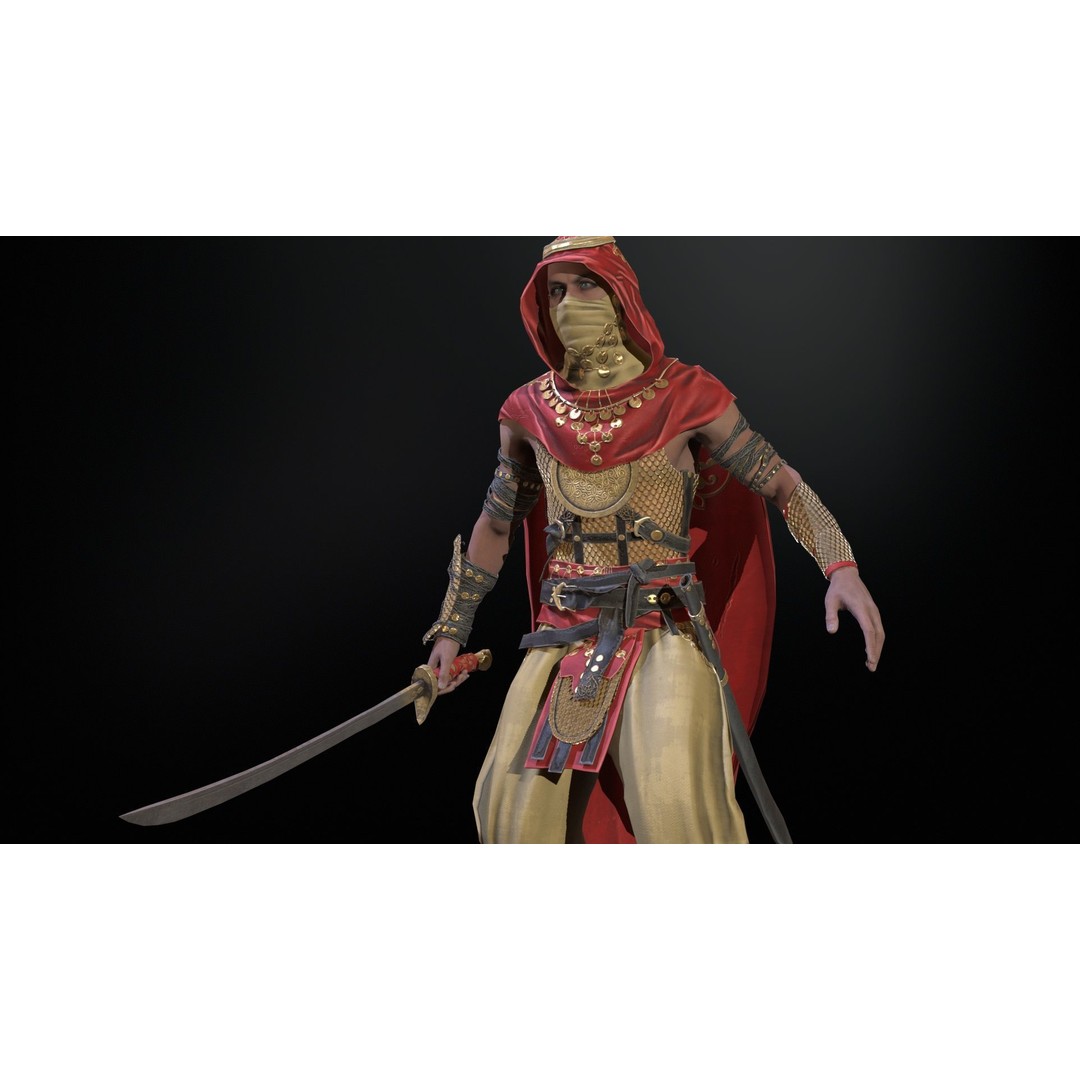 Desert Warrior 3D Model – Low Poly Character, Rigged, FBX - View 45