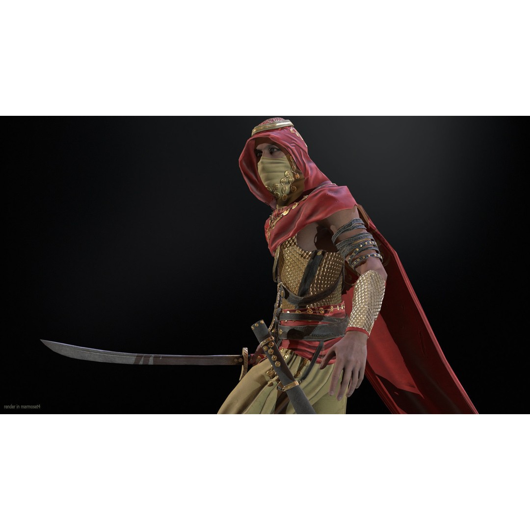 Desert Warrior 3D Model – Low Poly Character, Rigged, FBX - View 5