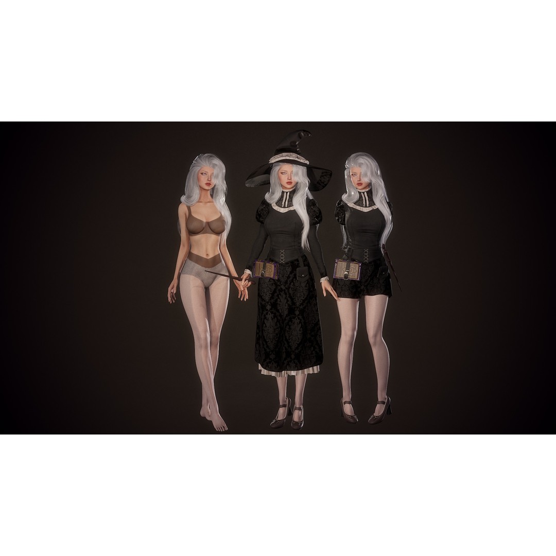 Witch Eliza 3D Model – Low Poly Game-Ready Character for Unity & Unreal Engine - View 3