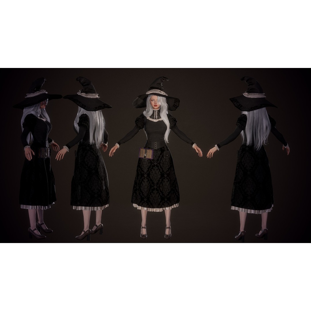 Witch Eliza 3D Model – Low Poly Game-Ready Character for Unity & Unreal Engine - View 7