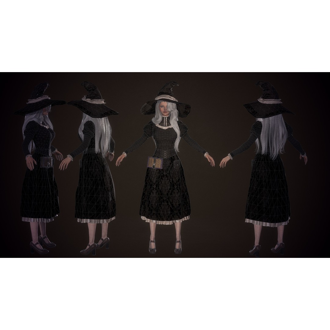Witch Eliza 3D Model – Low Poly Game-Ready Character for Unity & Unreal Engine - View 8