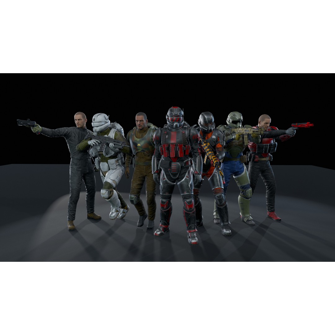 Sci-Fi Military Character 3D Model – Low Poly Game Asset, Rigged, PBR