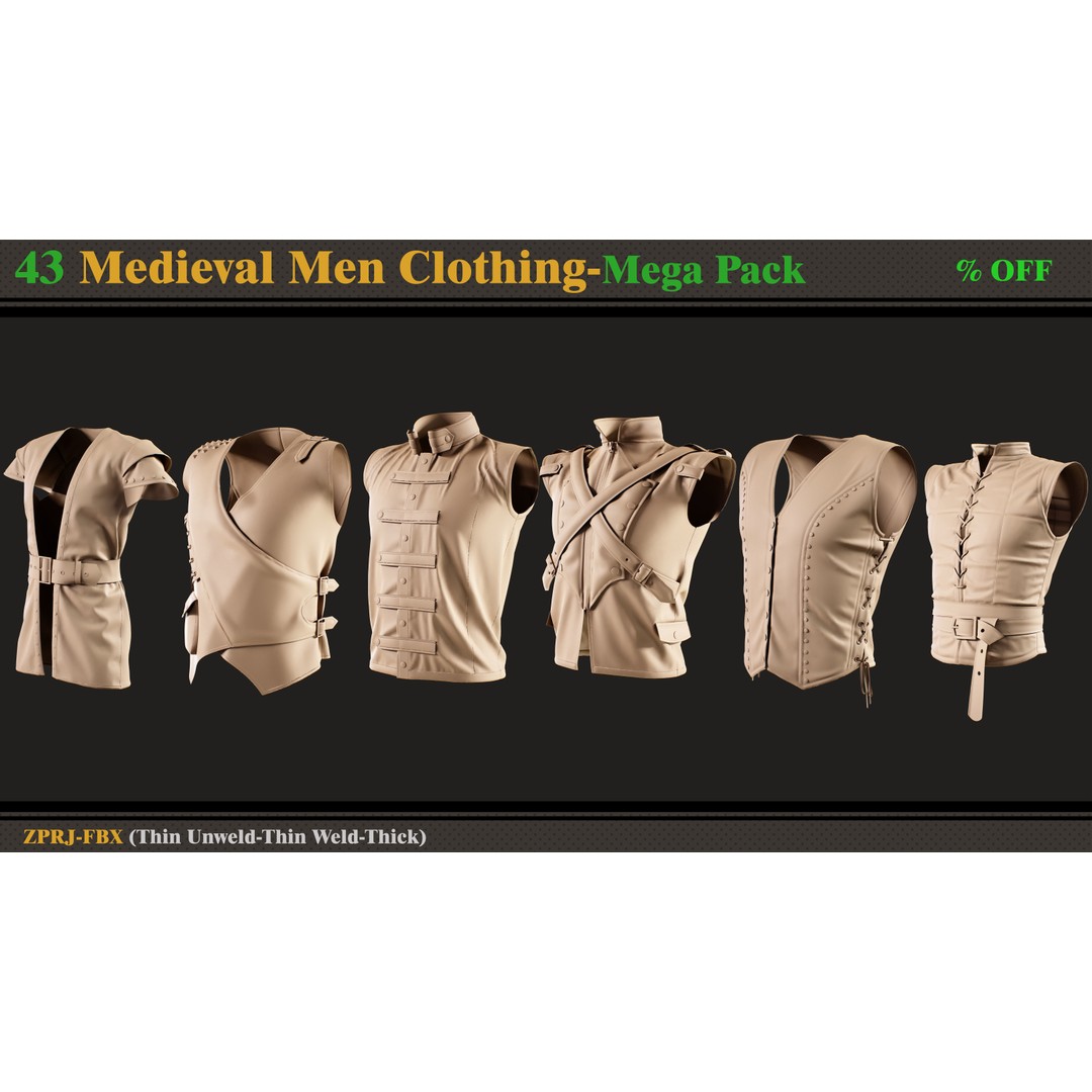 Medieval Clothing 3D Model – Mega Pack of 43 Styles, FBX