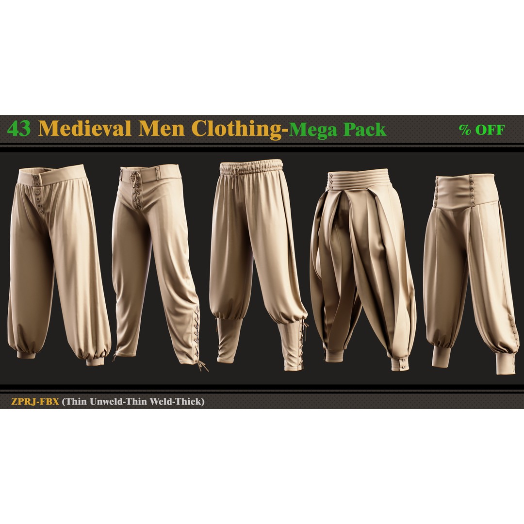 Medieval Clothing 3D Model – Mega Pack of 43 Styles, FBX - View 4