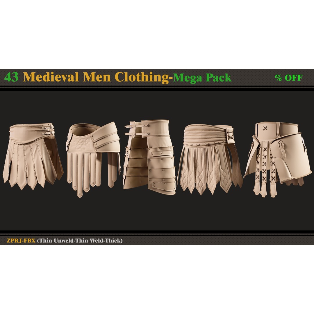 Medieval Clothing 3D Model – Mega Pack of 43 Styles, FBX - View 6