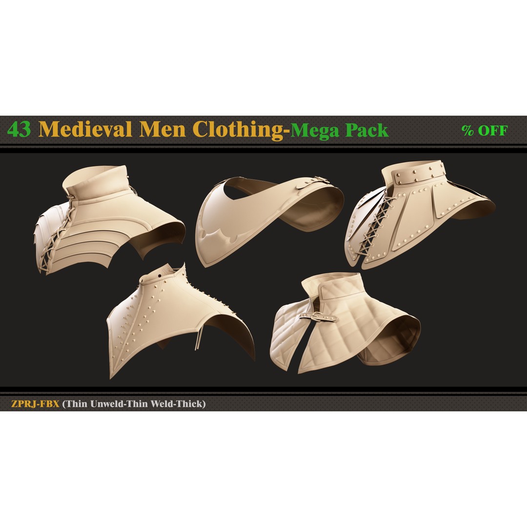 Medieval Clothing 3D Model – Mega Pack of 43 Styles, FBX - View 7