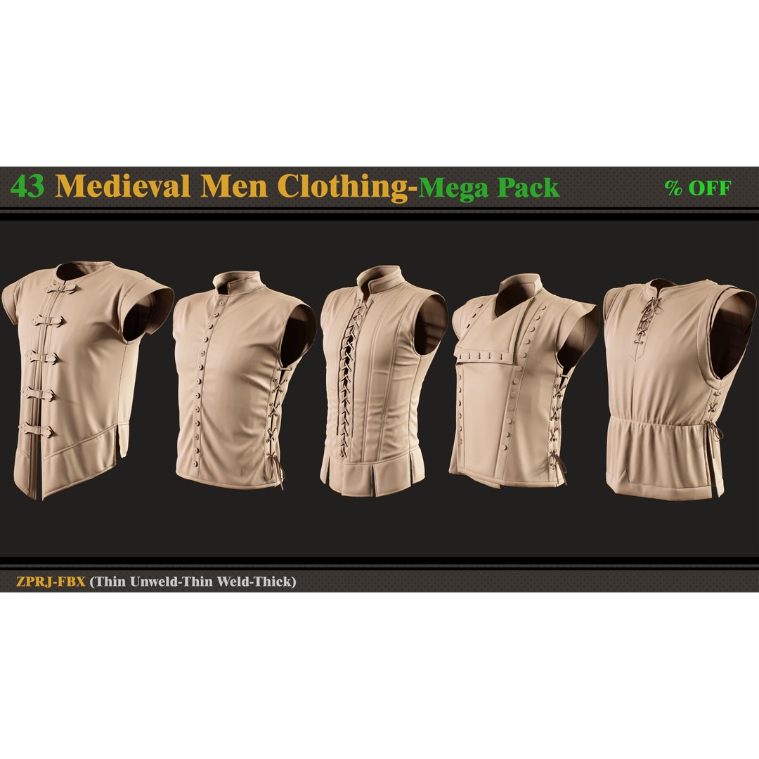 Medieval Clothing 3D Model – Mega Pack of 43 Styles, FBX - View 8