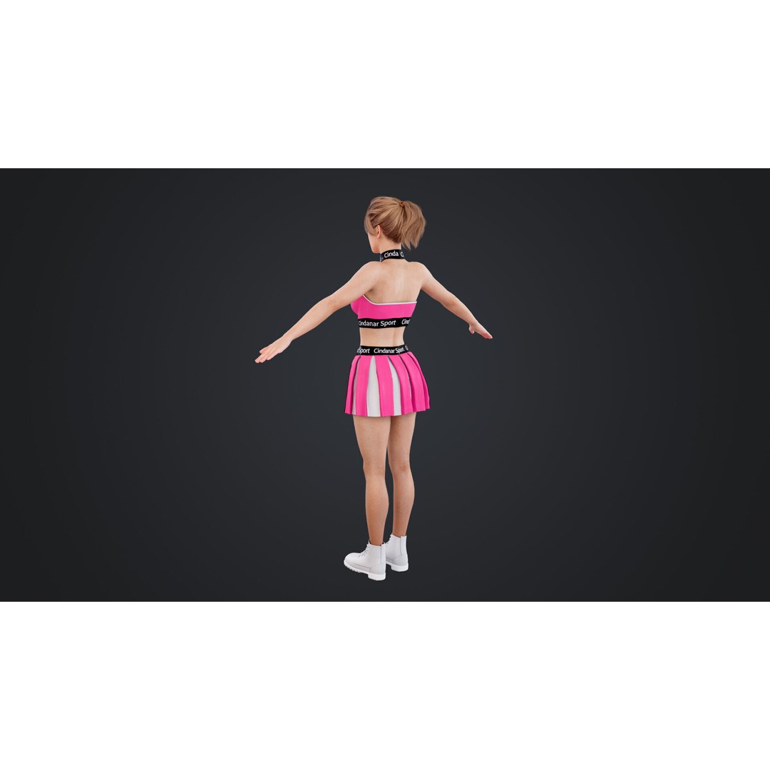 Cheerleader 3D Model – Low Poly Rigged Character for Animation - View 10