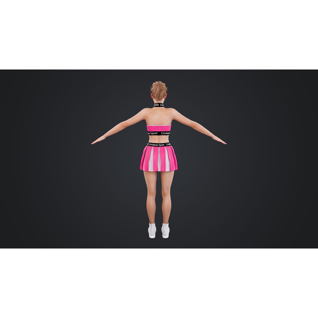 Cheerleader 3D Model – Low Poly Rigged Character for Animation - View 11