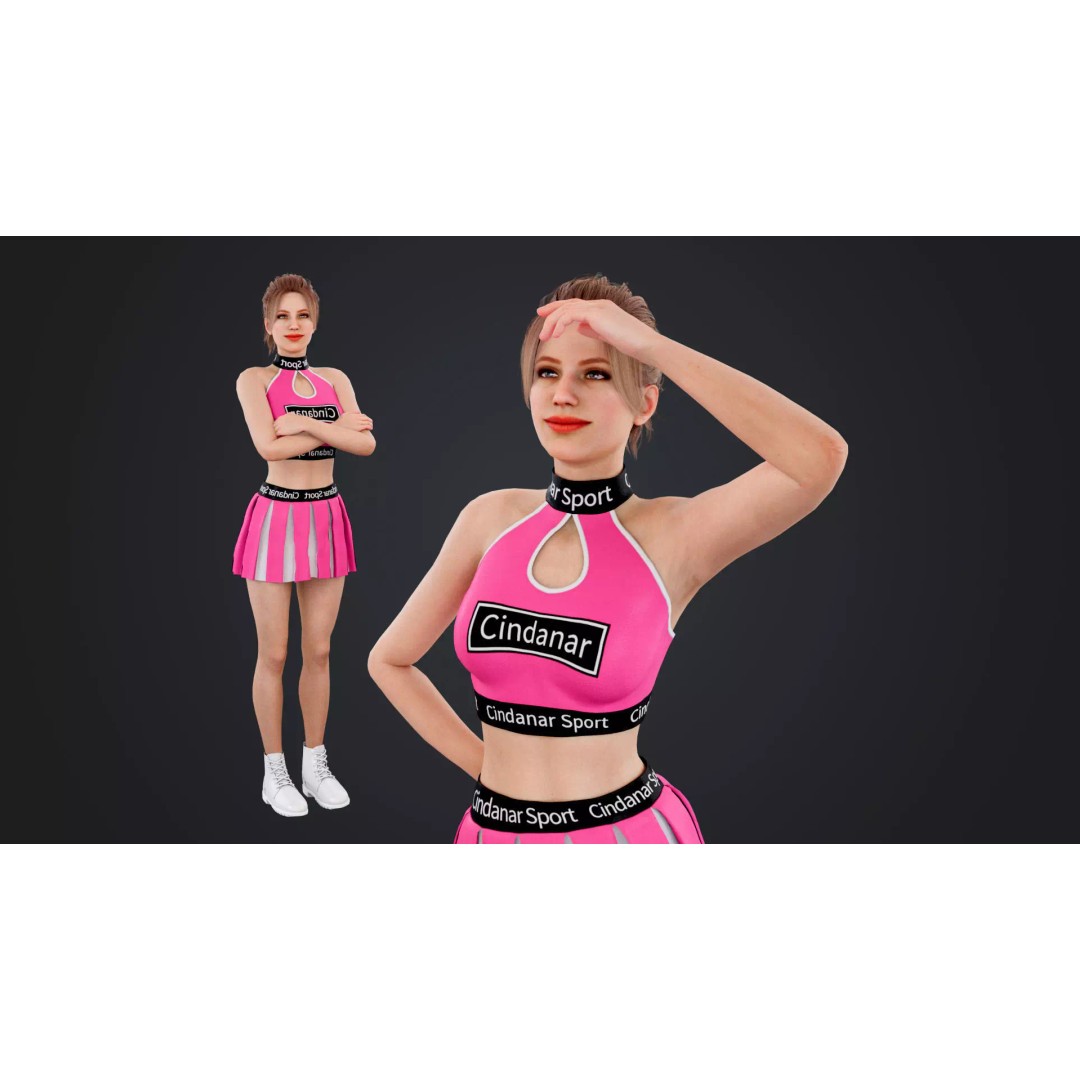 Cheerleader 3D Model – Low Poly Rigged Character for Animation - View 2