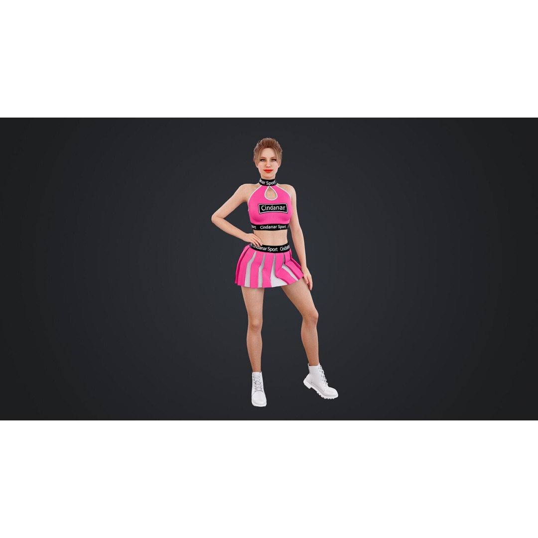 Cheerleader 3D Model – Low Poly Rigged Character for Animation - View 22