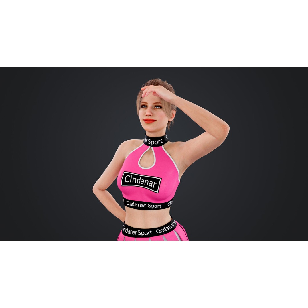 Cheerleader 3D Model – Low Poly Rigged Character for Animation - View 3