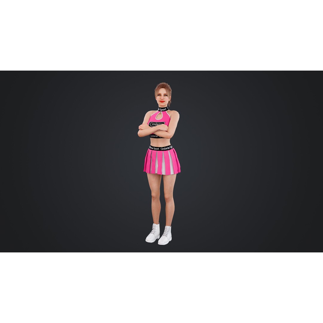 Cheerleader 3D Model – Low Poly Rigged Character for Animation - View 6