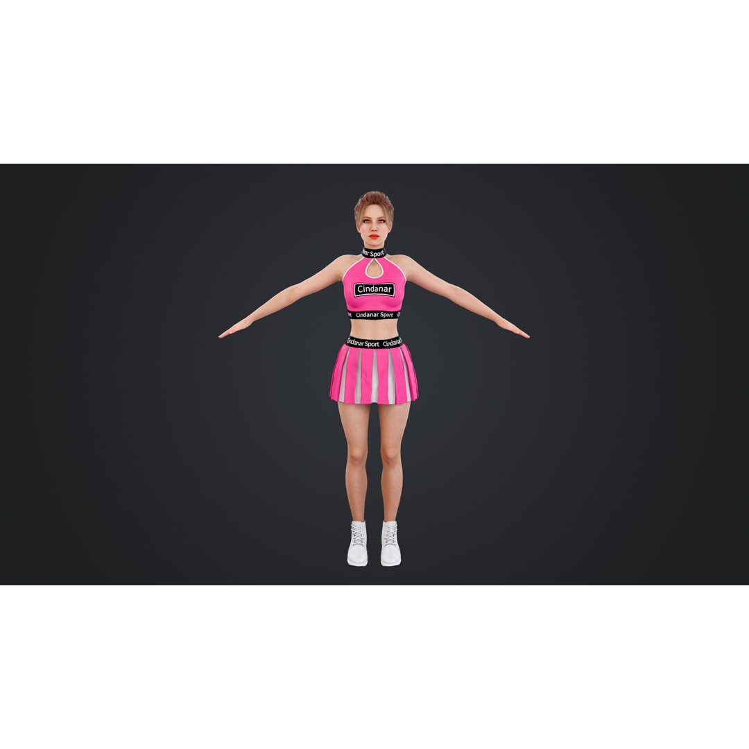 Cheerleader 3D Model – Low Poly Rigged Character for Animation - View 7