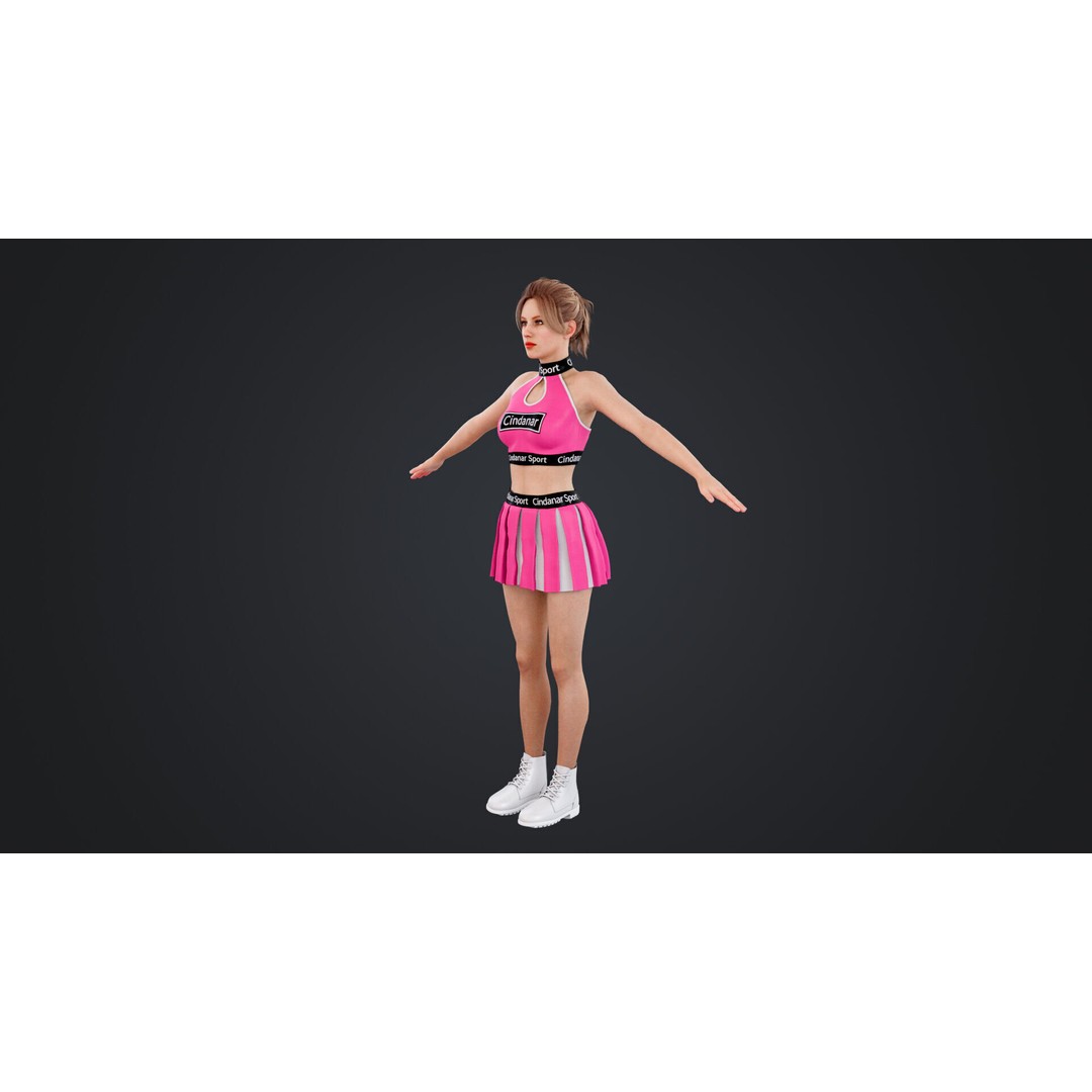 Cheerleader 3D Model – Low Poly Rigged Character for Animation - View 8