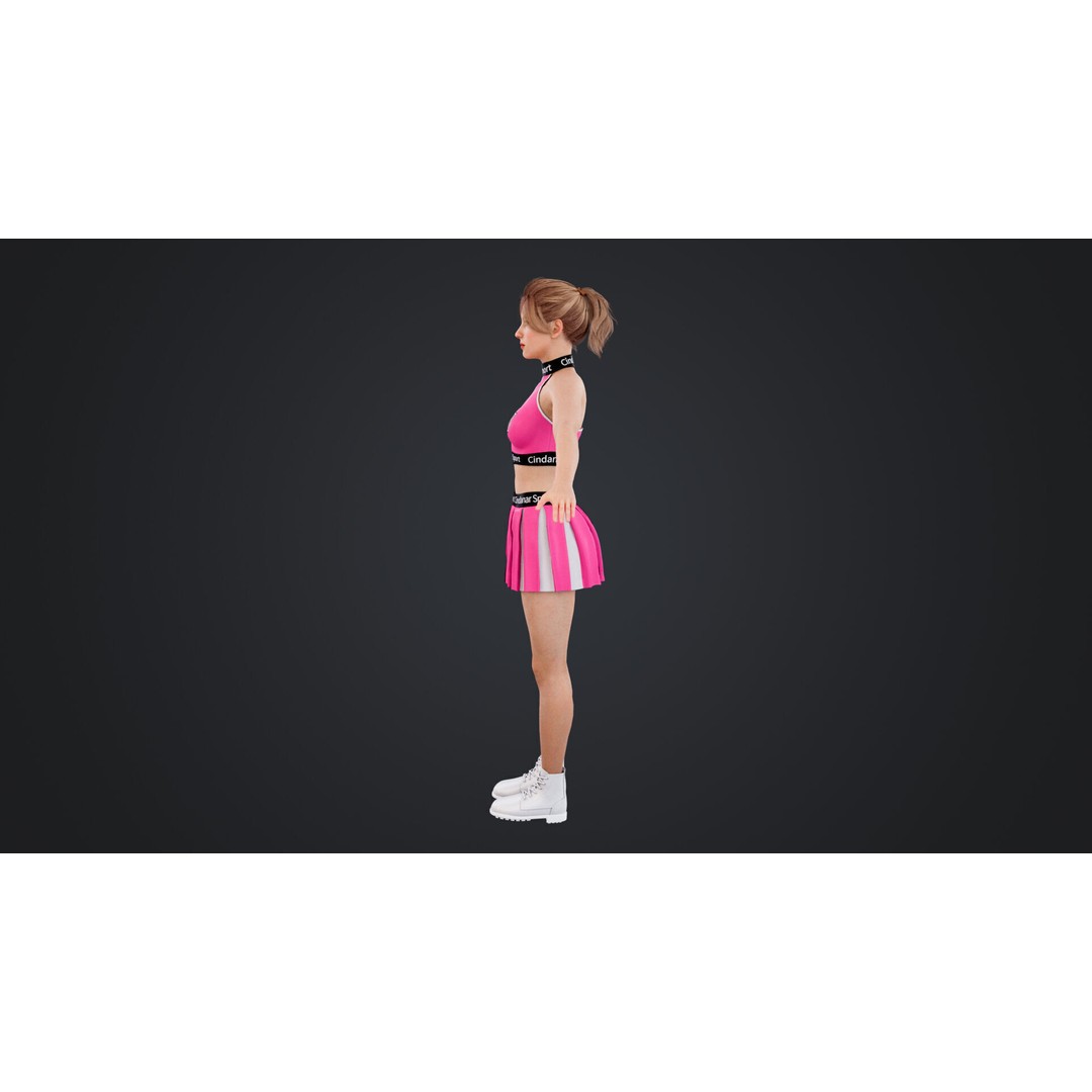 Cheerleader 3D Model – Low Poly Rigged Character for Animation - View 9