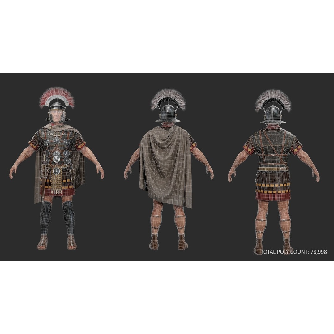Roman Centurion 3D Model – Low Poly Character with PBR Textures - View 11