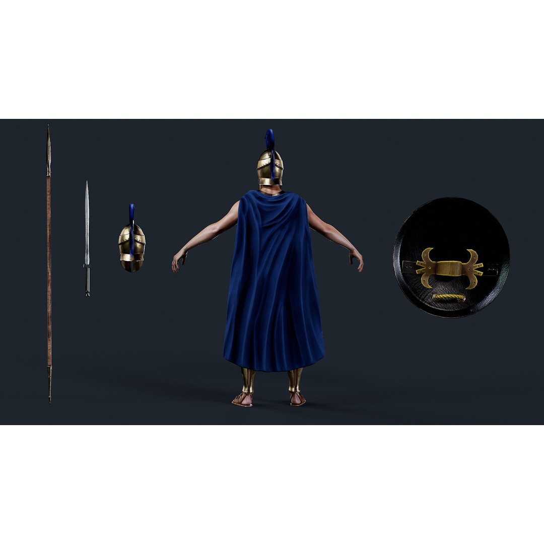 Spartan Hoplite 3D Model – Low Poly Character, Game Ready, FBX - View 10