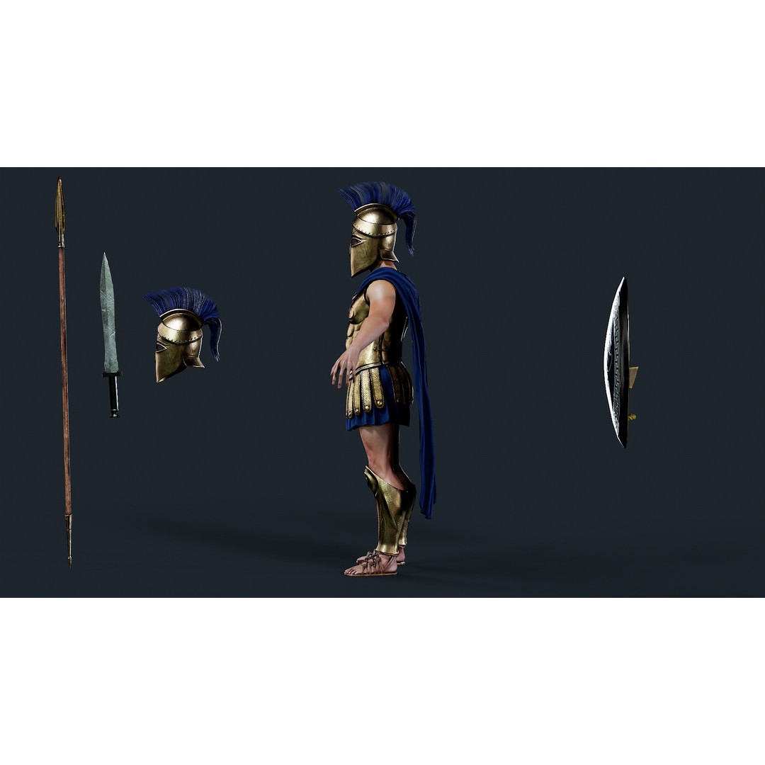Spartan Hoplite 3D Model – Low Poly Character, Game Ready, FBX - View 11