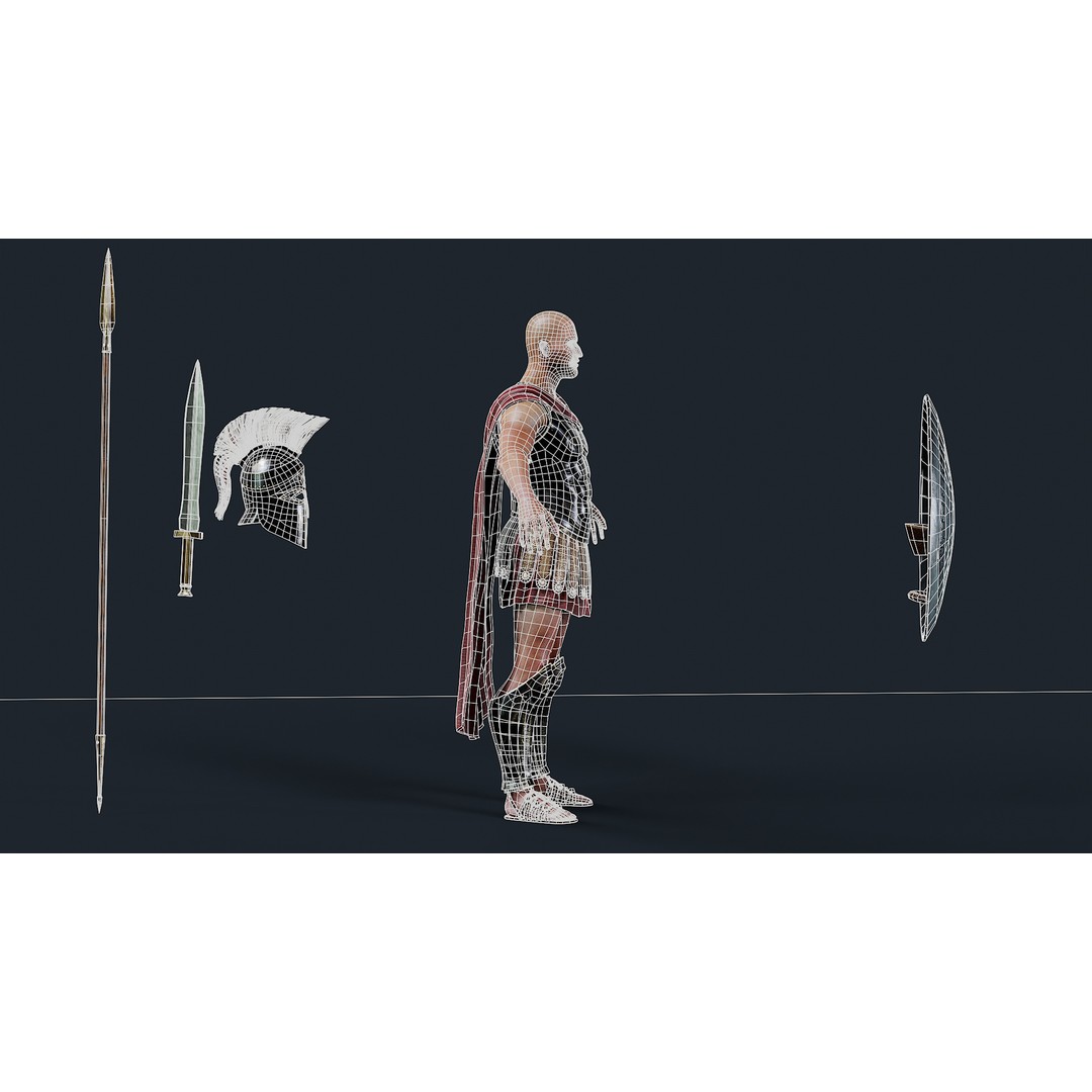 Spartan Hoplite 3D Model – Low Poly Character, Game Ready, FBX - View 12
