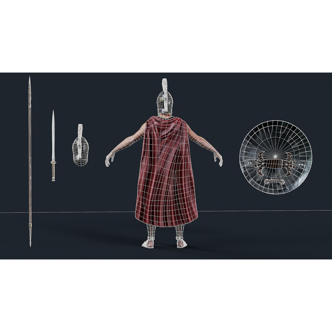 Spartan Hoplite 3D Model – Low Poly Character, Game Ready, FBX - View 13