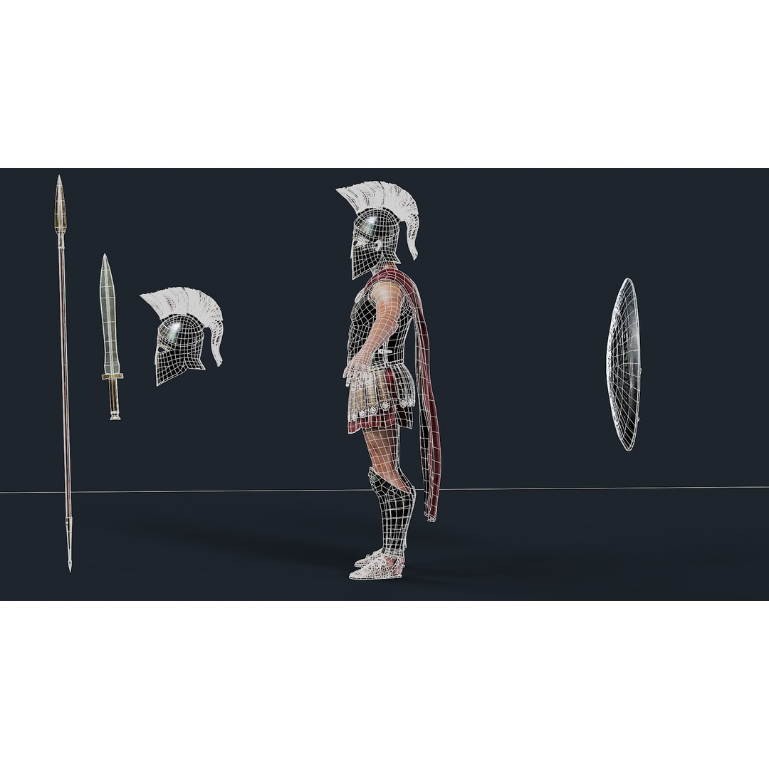 Spartan Hoplite 3D Model – Low Poly Character, Game Ready, FBX - View 14