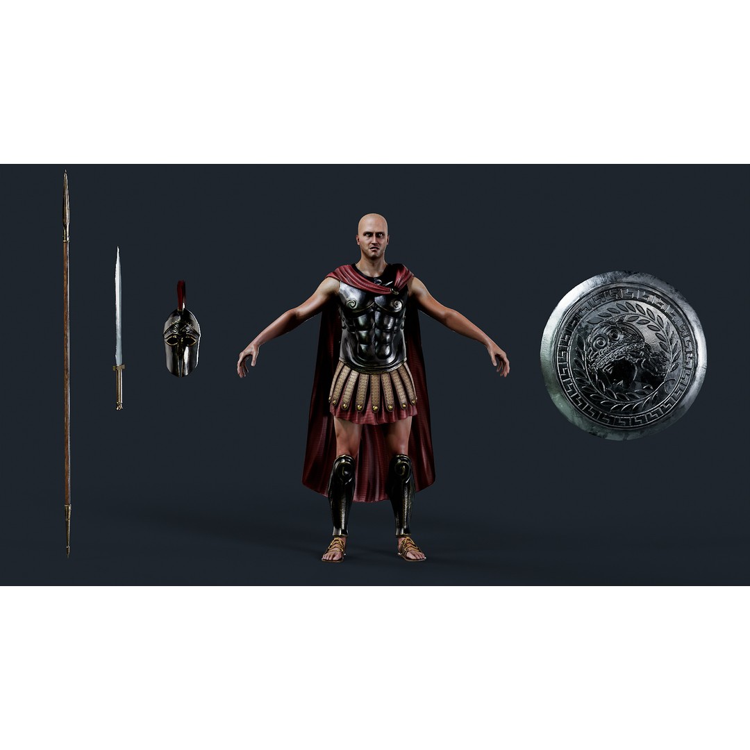 Spartan Hoplite 3D Model – Low Poly Character, Game Ready, FBX - View 4