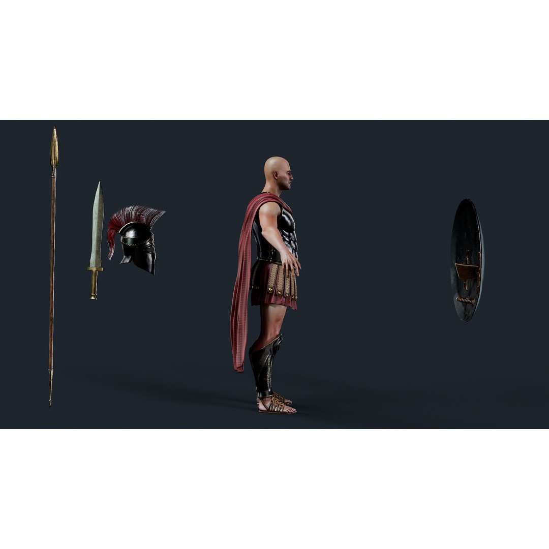 Spartan Hoplite 3D Model – Low Poly Character, Game Ready, FBX - View 5