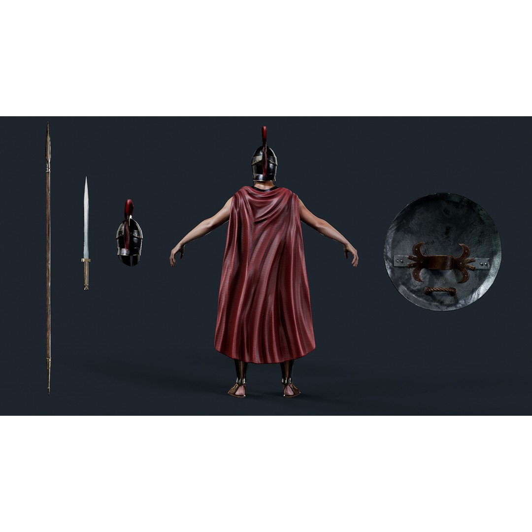 Spartan Hoplite 3D Model – Low Poly Character, Game Ready, FBX - View 6