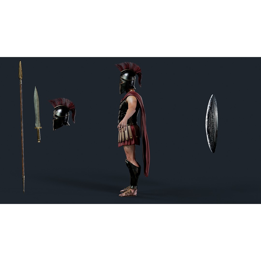 Spartan Hoplite 3D Model – Low Poly Character, Game Ready, FBX - View 7