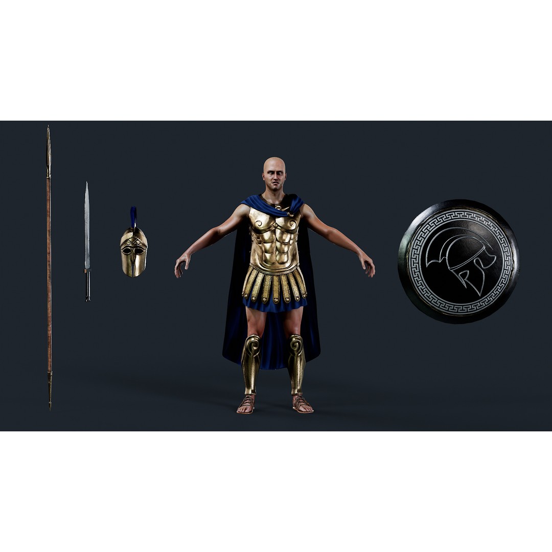 Spartan Hoplite 3D Model – Low Poly Character, Game Ready, FBX - View 8