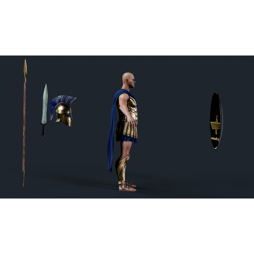 Spartan Hoplite 3D Model – Low Poly Character, Game Ready, FBX - View 9