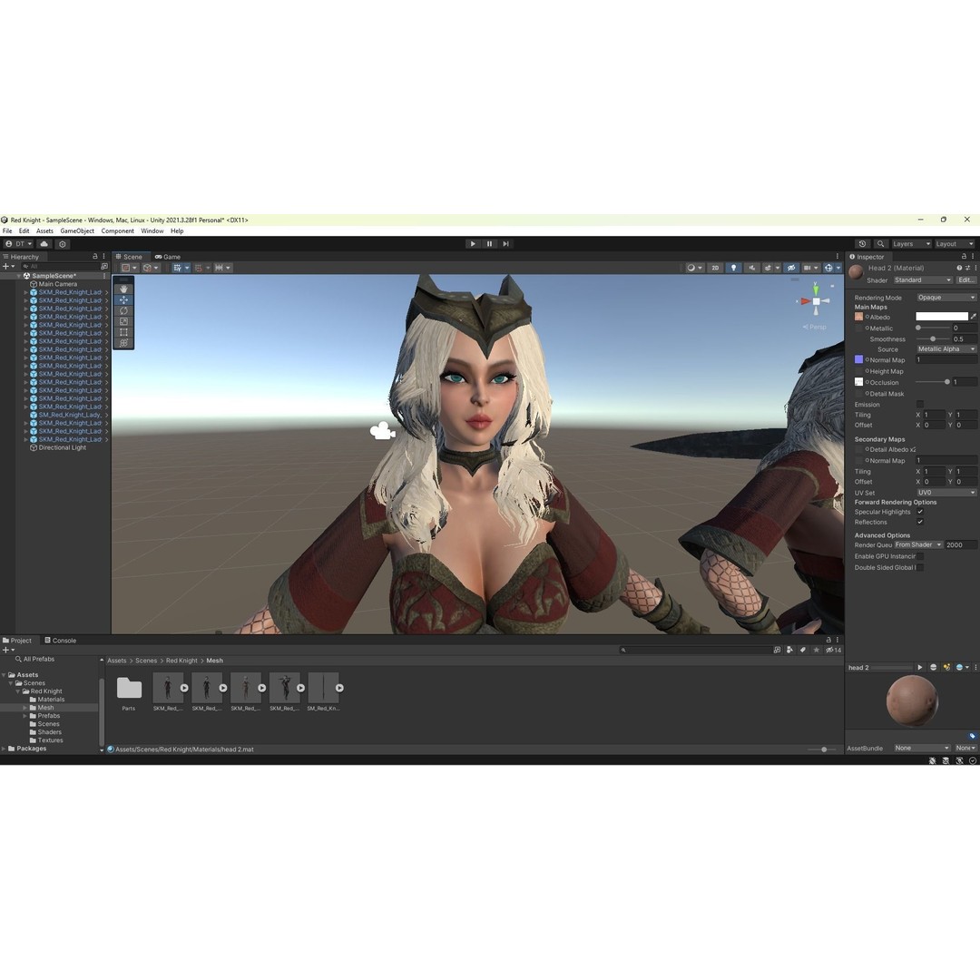 Red Knight Lady 3D Model – Low Poly Rigged Character with PBR Textures - View 10