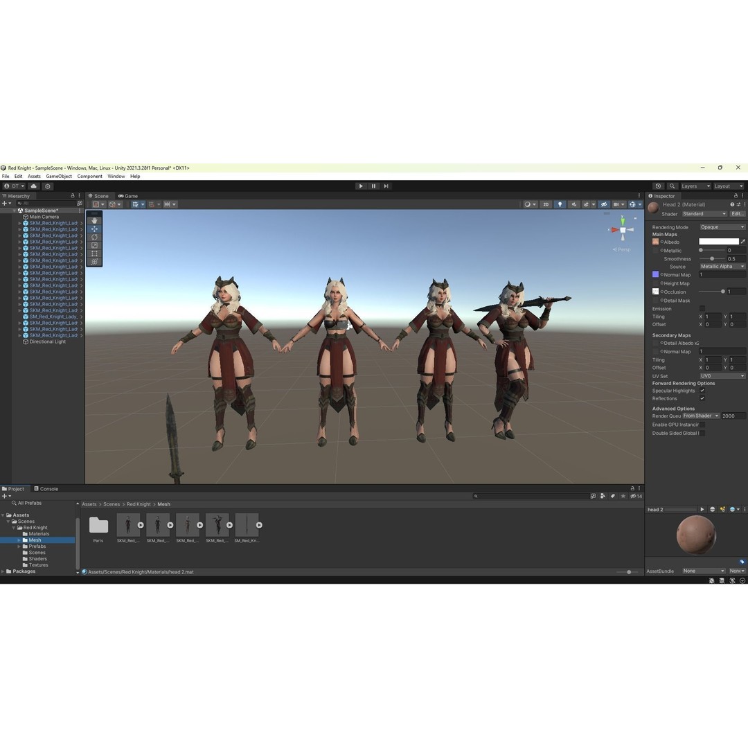 Red Knight Lady 3D Model – Low Poly Rigged Character with PBR Textures - View 11
