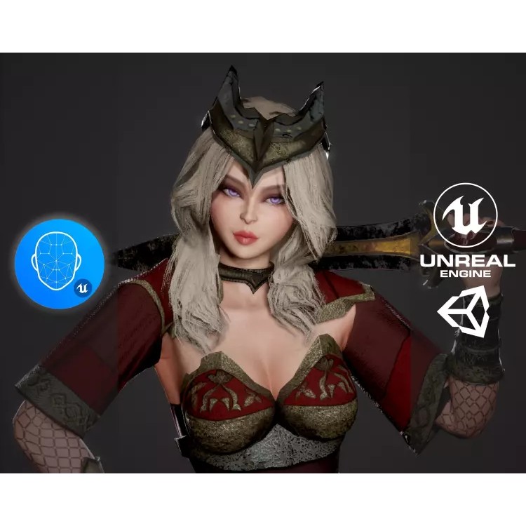 Red Knight Lady 3D Model – Low Poly Rigged Character with PBR Textures - View 2