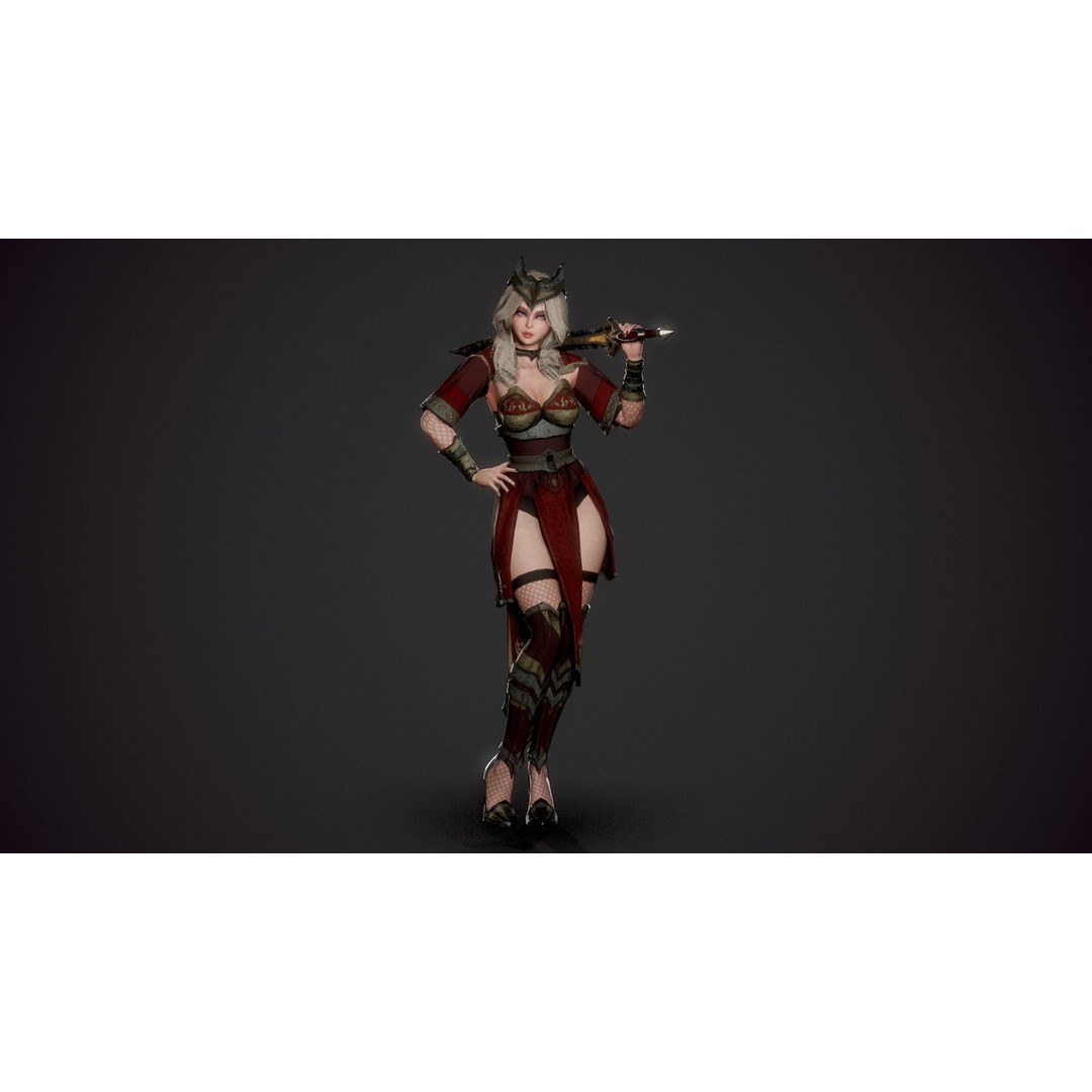 Red Knight Lady 3D Model – Low Poly Rigged Character with PBR Textures - View 3