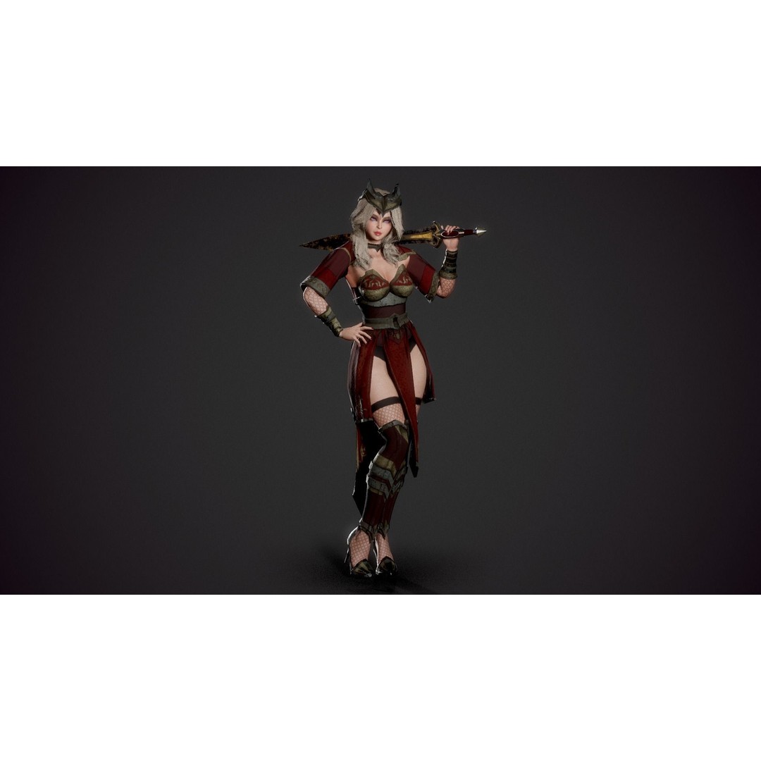 Red Knight Lady 3D Model – Low Poly Rigged Character with PBR Textures - View 4