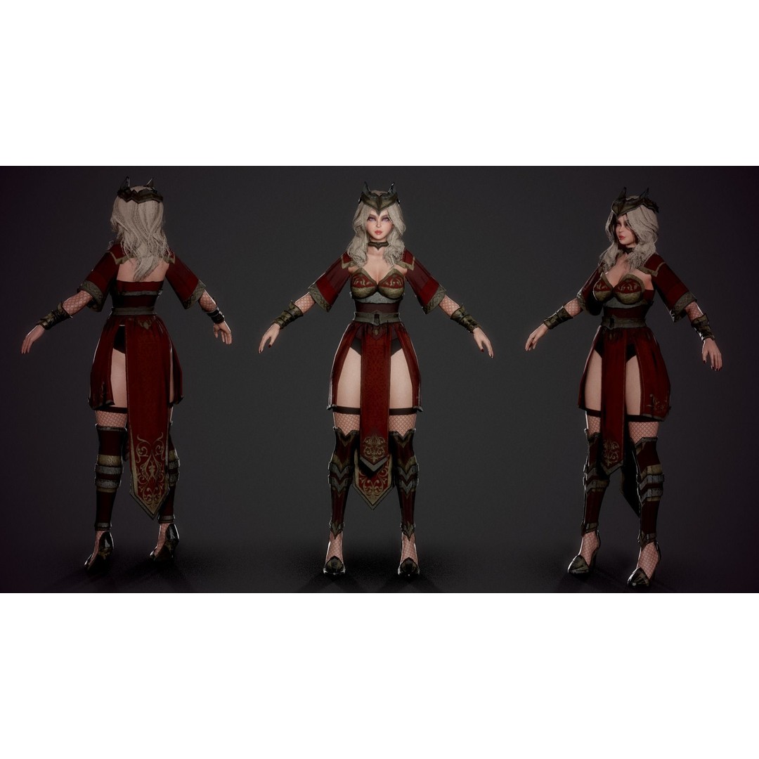 Red Knight Lady 3D Model – Low Poly Rigged Character with PBR Textures - View 5