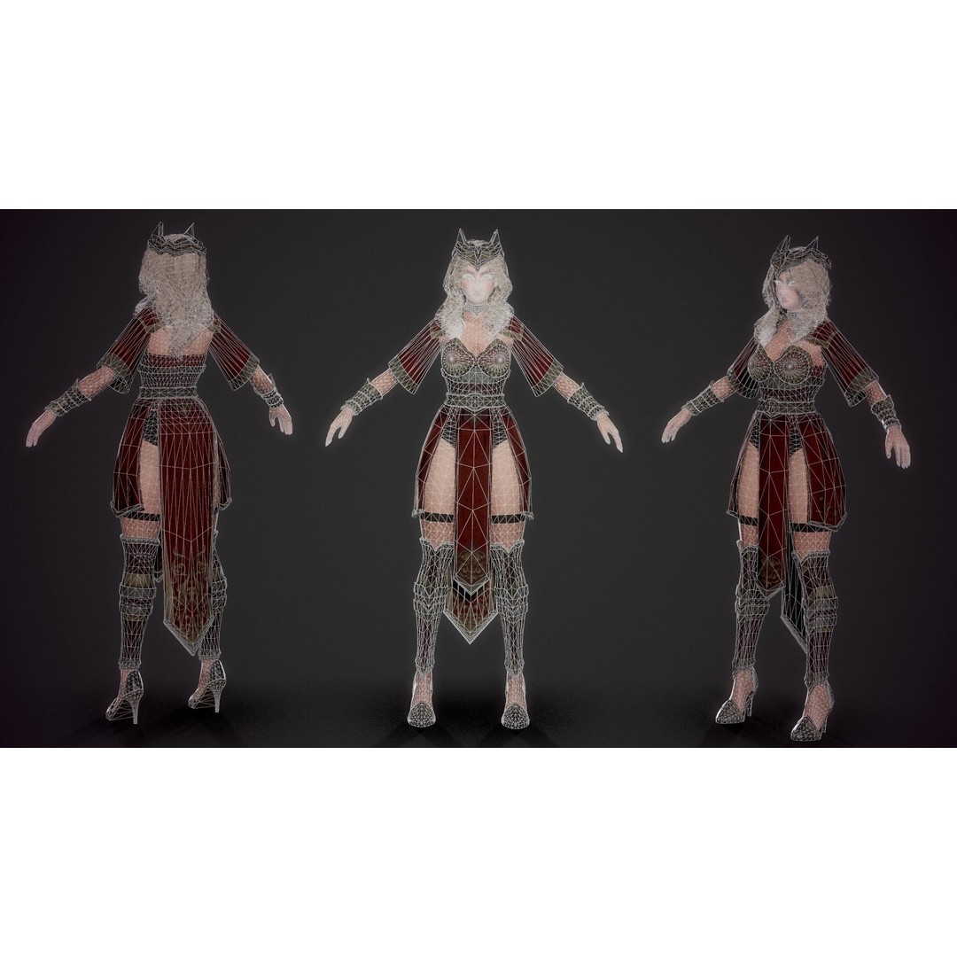 Red Knight Lady 3D Model – Low Poly Rigged Character with PBR Textures - View 7
