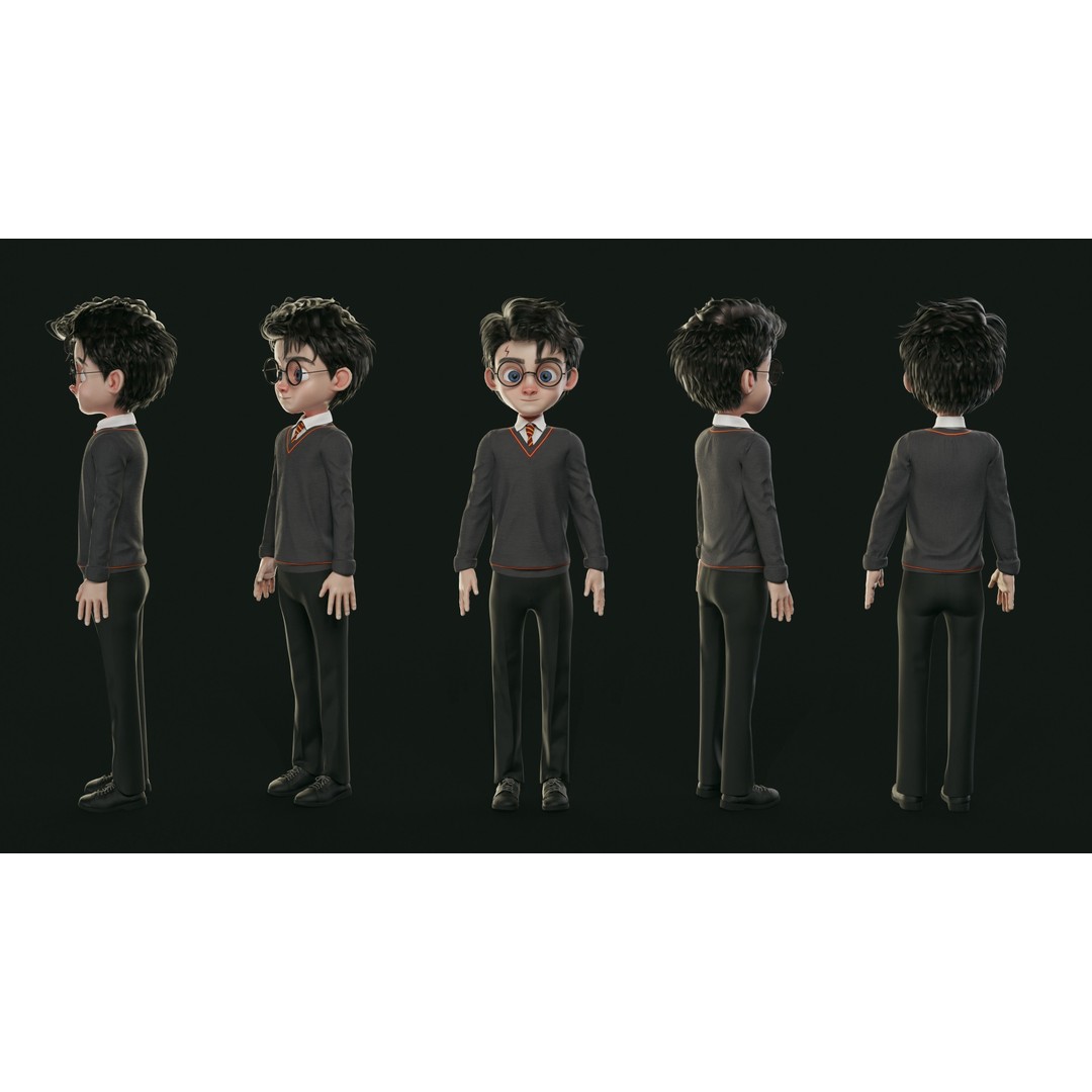 Harry 3D Model – Low Poly Game-Ready Character, FBX - View 4