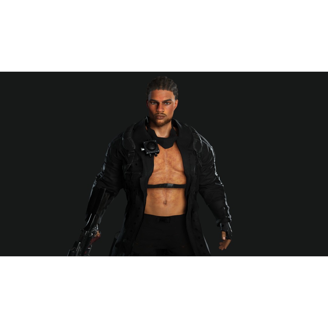 Realistic Black Man Character 3D Model – Game Ready Low Poly Sniper, FBX - View 11
