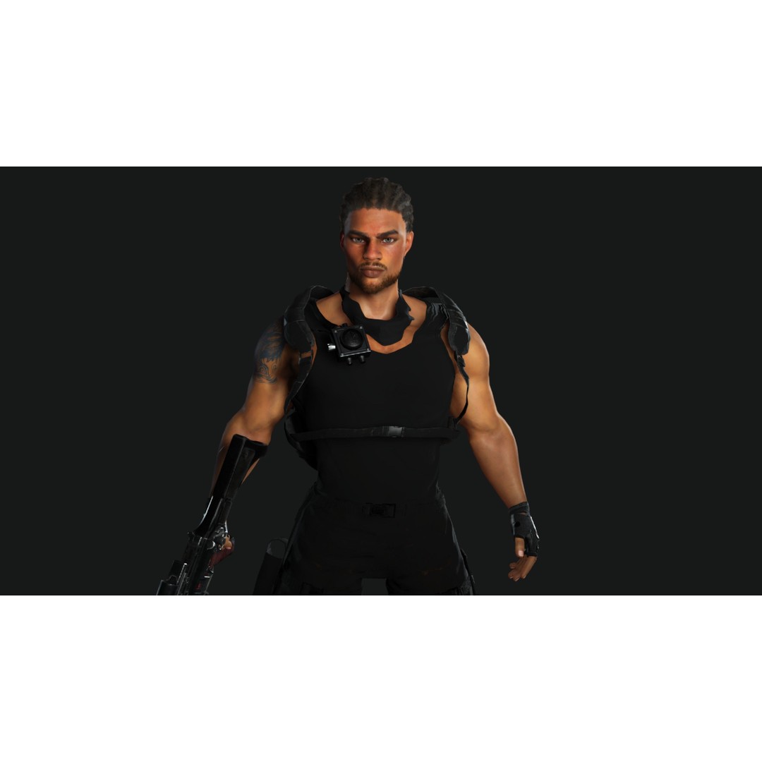 Realistic Black Man Character 3D Model – Game Ready Low Poly Sniper, FBX - View 12