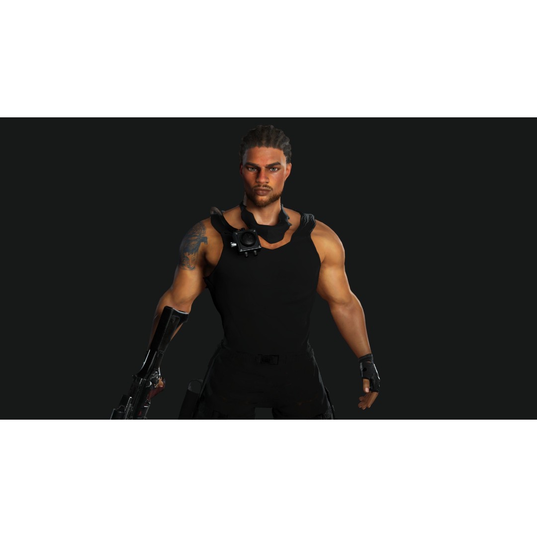 Realistic Black Man Character 3D Model – Game Ready Low Poly Sniper, FBX - View 13