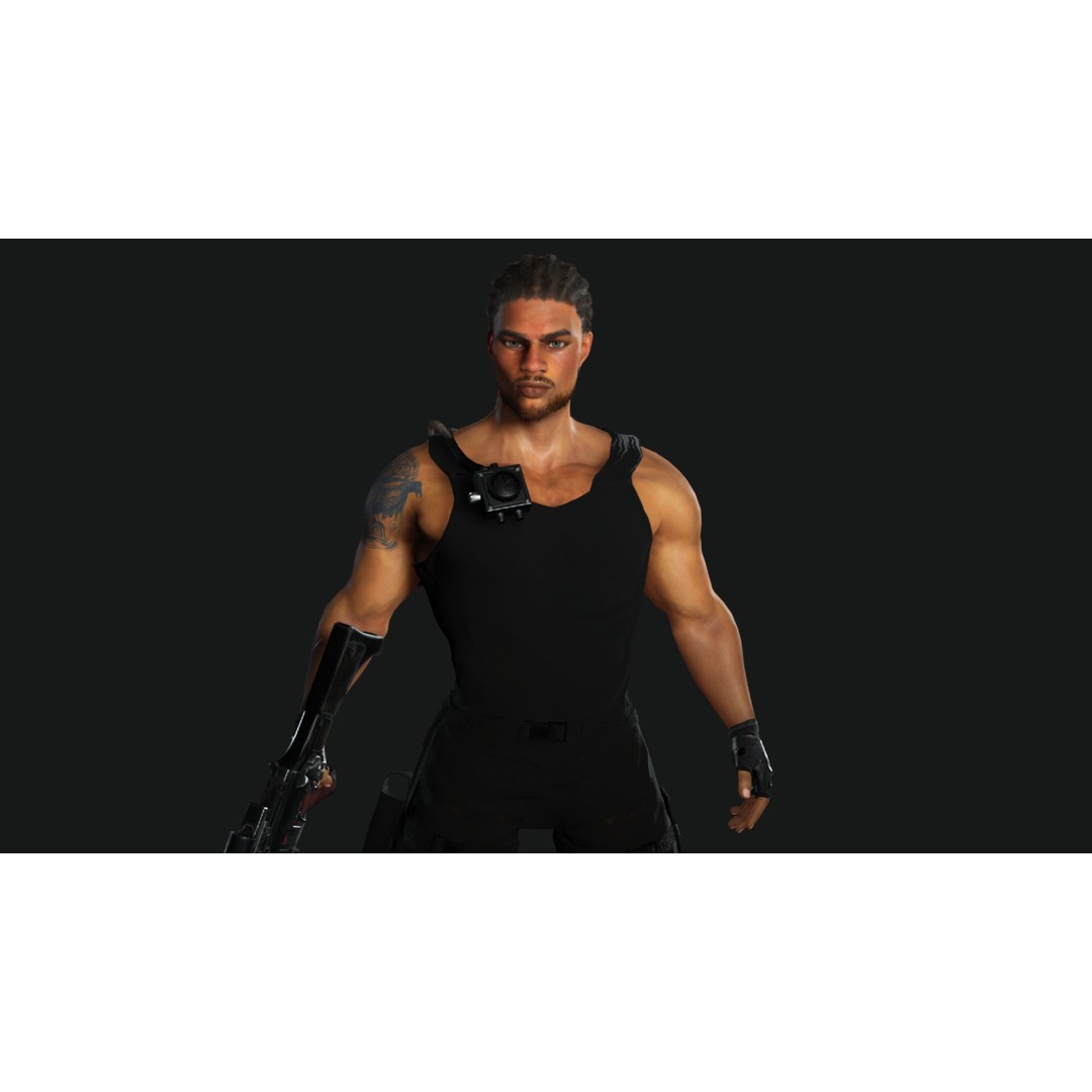 Realistic Black Man Character 3D Model – Game Ready Low Poly Sniper, FBX - View 14