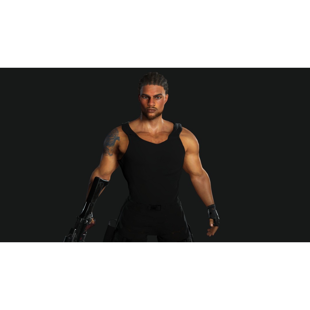Realistic Black Man Character 3D Model – Game Ready Low Poly Sniper, FBX - View 15