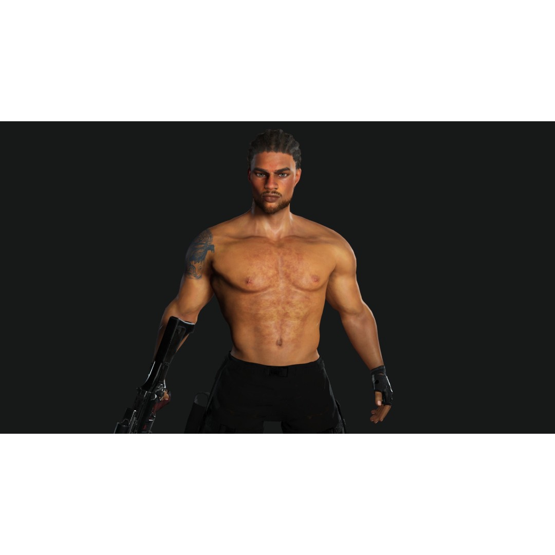 Realistic Black Man Character 3D Model – Game Ready Low Poly Sniper, FBX - View 16