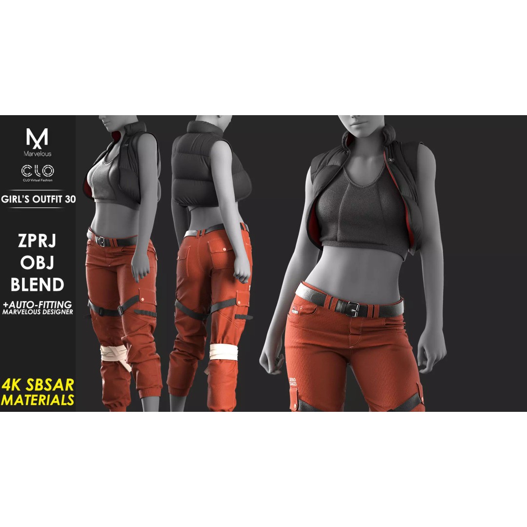 Girls Outfit 3D Model – Fashion Urban Clothing, PBR Textures - View 2