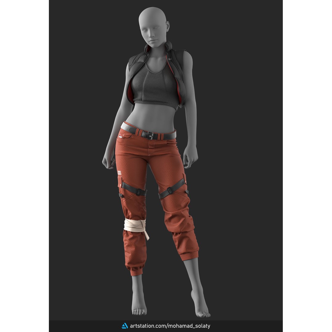 Girls Outfit 3D Model – Fashion Urban Clothing, PBR Textures - View 4